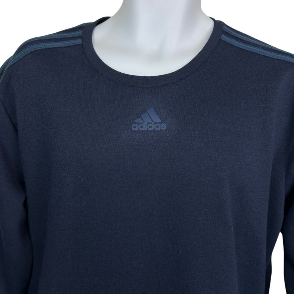 Adidas Men's 3 Stripe Crewneck Pullover Sweatshirt Deep Blue Size Medium - Picture 3 of 7